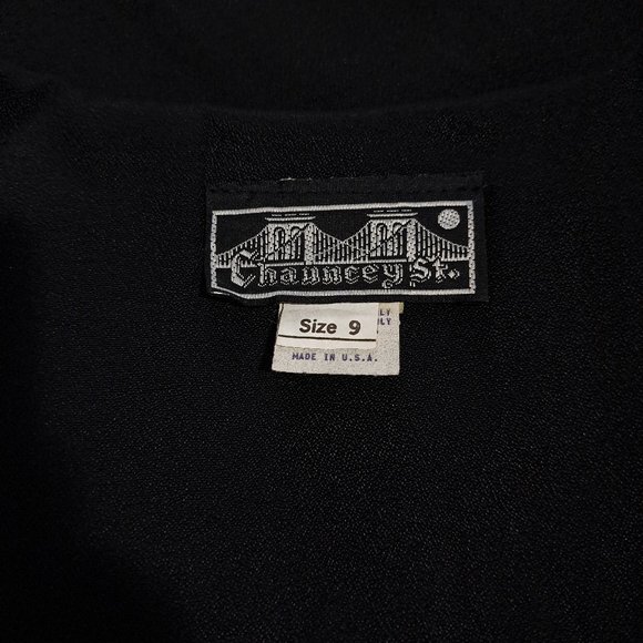 90s Vintage Pant Suit Top sheer sleeves, wide leg pant with back zipper - Picture 4 of 6